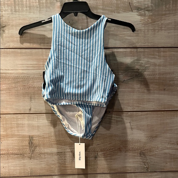 NWT Free people Rhythm Blue and White Striped ribbed bikini set - Picture 4 of 14